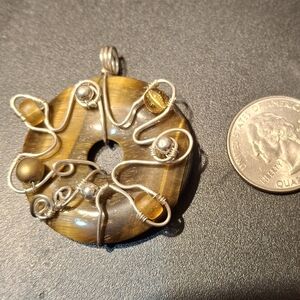 Artisan tiger's eye and silver handcrafted pendant